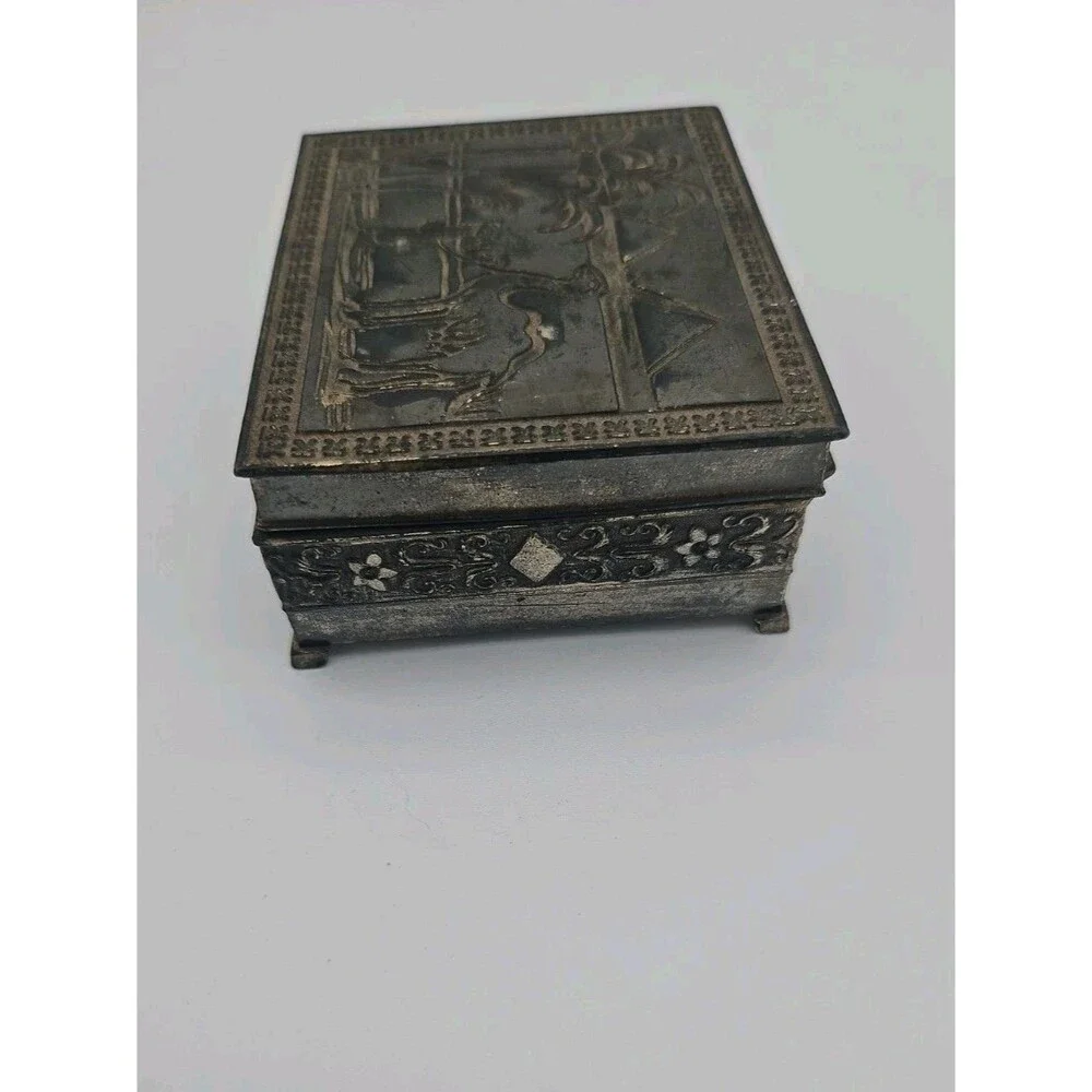Vintage Metal Trinket Box Wood Interior Made in Japan